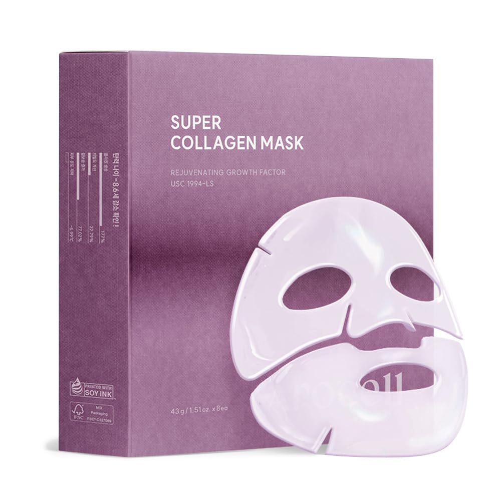 AROCELL Super Collagen Mask 4 Facial Sheet Dual Matrix Hydrogel Masks with Low Molecular Weight Collagen for Elasticity Hydrating Anti-Aging Cooling Korean Skincare, 43g x 4ea