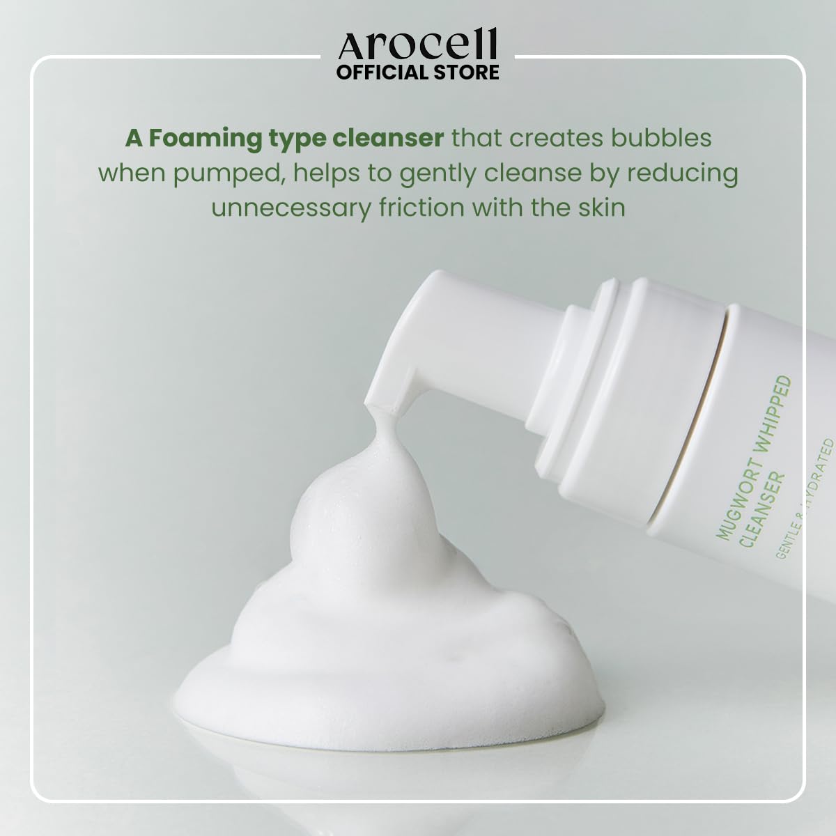 AROCELL Mugwort Whipped Micro Bubble Foaming Cleanser with Hyaluronic Acid Gentle Mild Cleansing Face Wash Makeup Remover Hydrating Fragrance Free Korean Skincare
