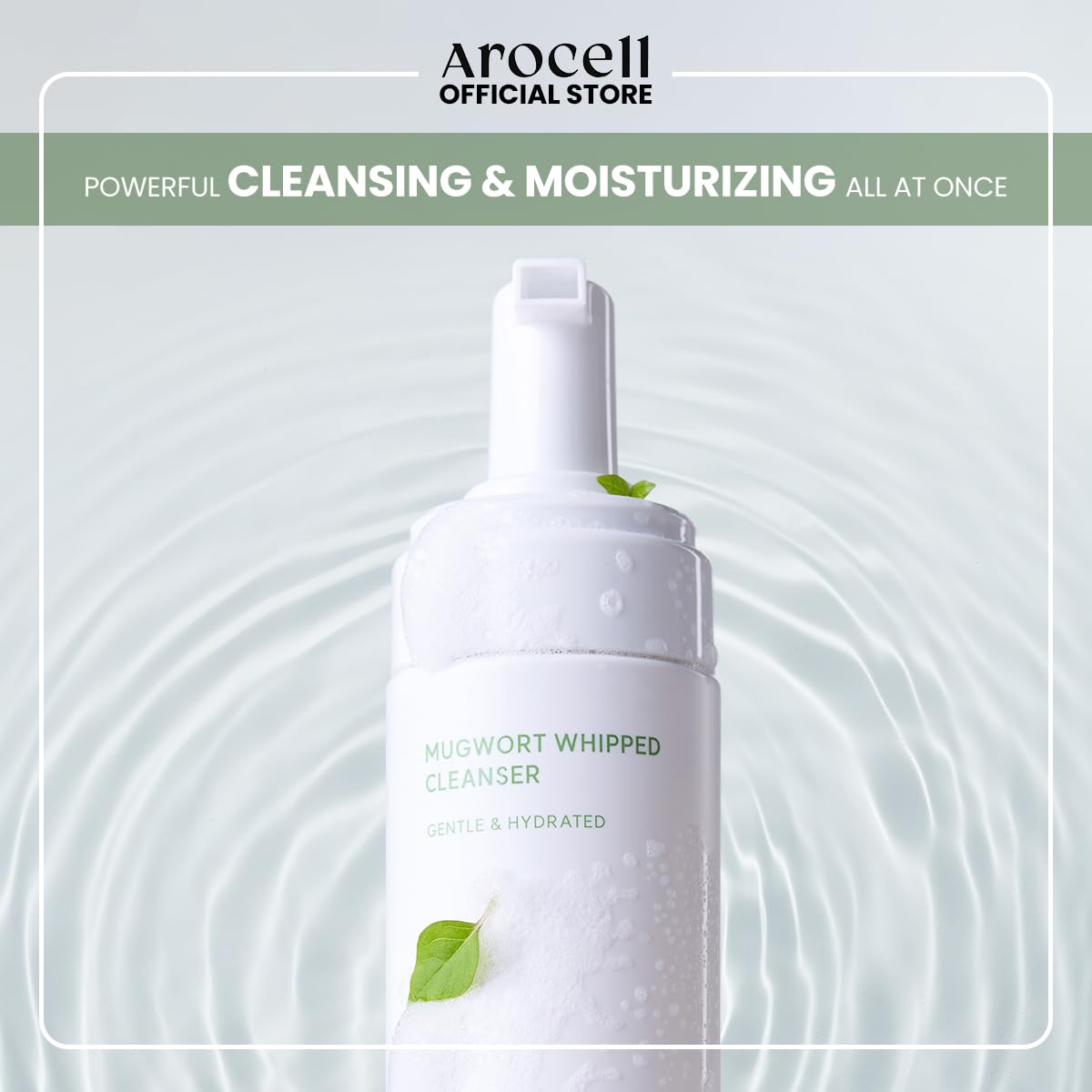AROCELL Mugwort Whipped Micro Bubble Foaming Cleanser with Hyaluronic Acid Gentle Mild Cleansing Face Wash Makeup Remover Hydrating Fragrance Free Korean Skincare