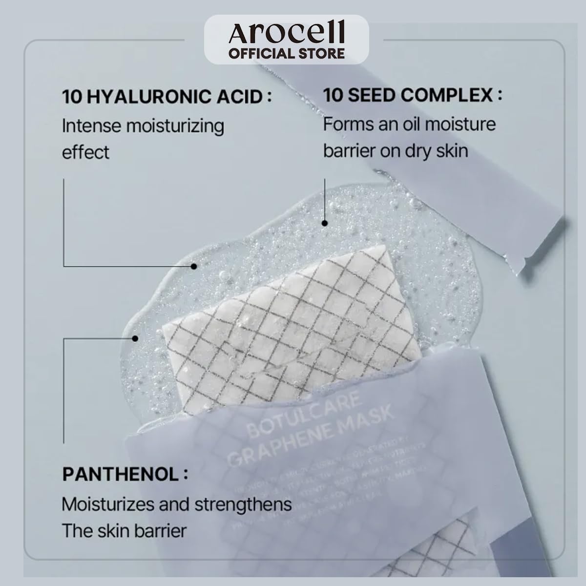 AROCELL Botulcare Graphene Mask 5 Facial Sheet Microcurrent Masks Moisturizing Hydrating Elasticity Pore Minimizing Hyaluronic Acid Panthenol Korean Skincare