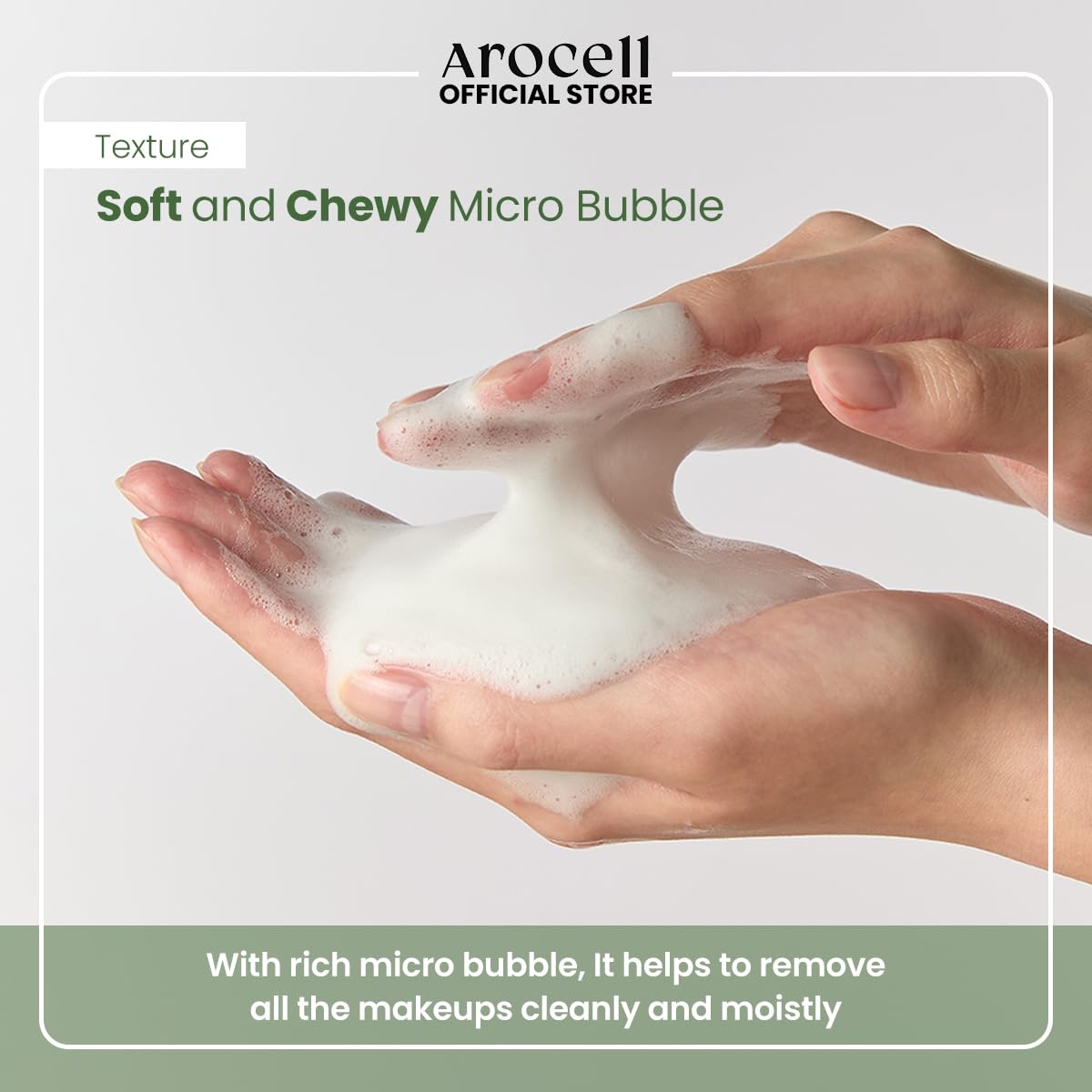 AROCELL Mugwort Whipped Micro Bubble Foaming Cleanser with Hyaluronic Acid Gentle Mild Cleansing Face Wash Makeup Remover Hydrating Fragrance Free Korean Skincare