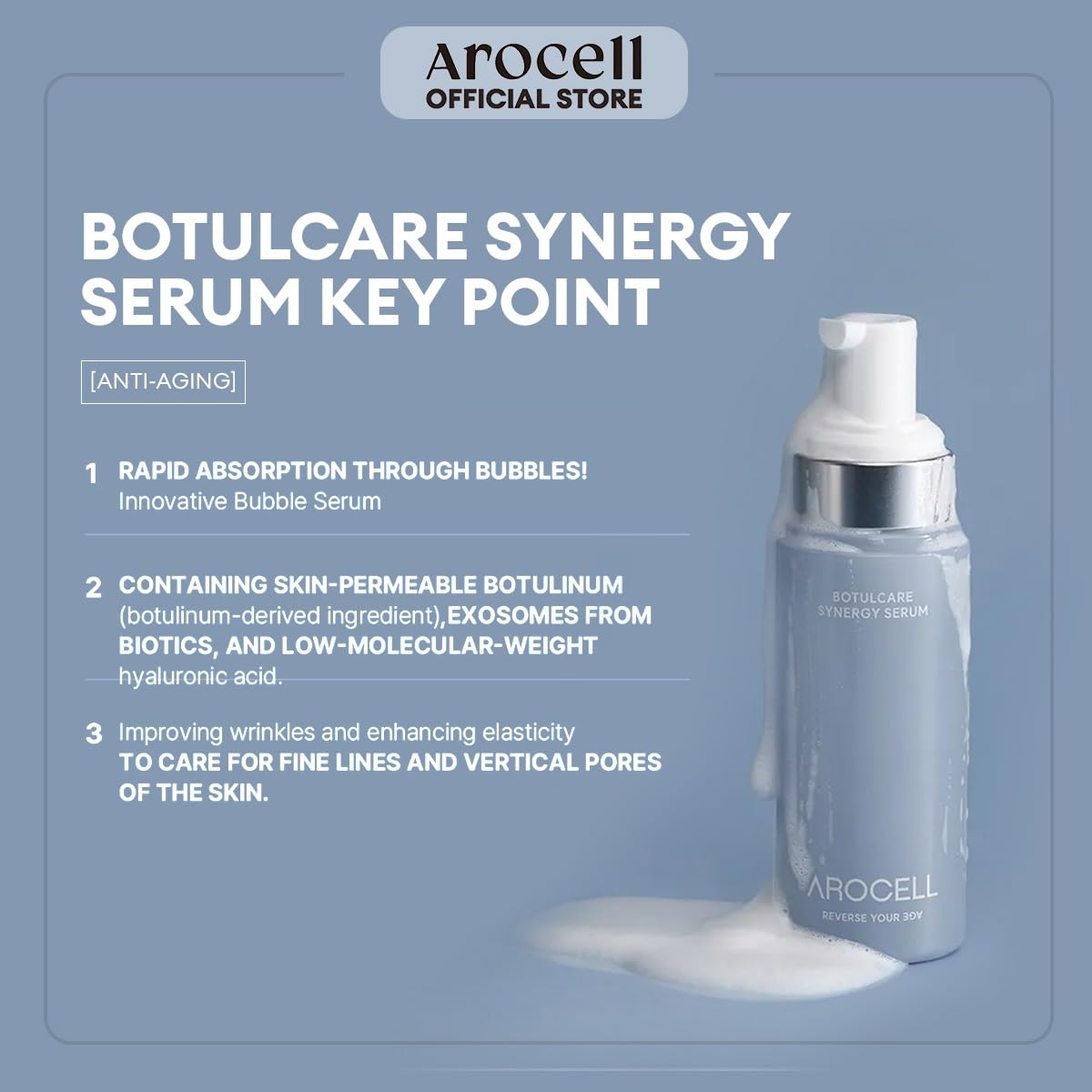 AROCELL Botulcare Synergy Bubble Serum Fast Absorption 70 ml/2.37 Fl Oz Elasticity Pore Minimizing Wrinkle Care Treatment Anti-Aging Facial Skin Korean Skincare