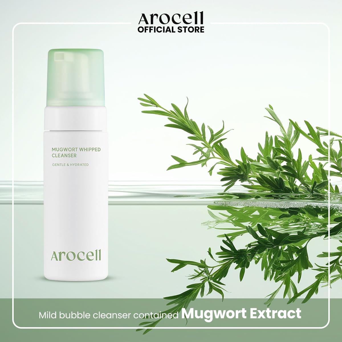AROCELL Mugwort Whipped Micro Bubble Foaming Cleanser with Hyaluronic Acid Gentle Mild Cleansing Face Wash Makeup Remover Hydrating Fragrance Free Korean Skincare