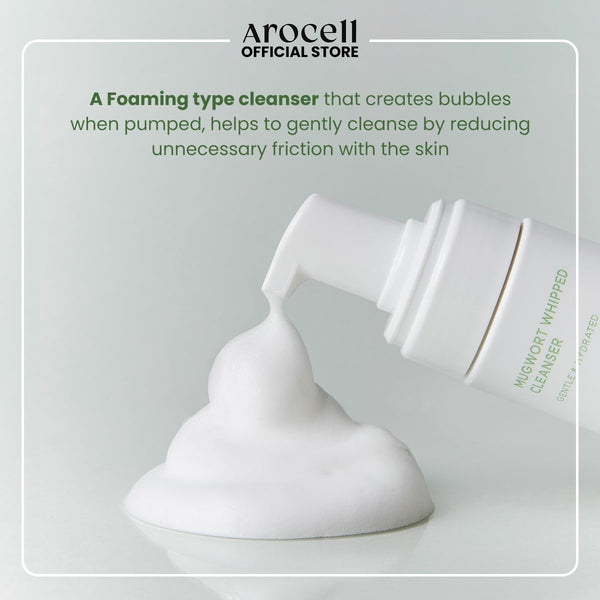 AROCELL Mugwort Whipped Micro Bubble Foaming Cleanser with Hyaluronic Acid Gentle Mild Cleansing Face Wash Makeup Remover Hydrating Fragrance Free Korean Skincare
