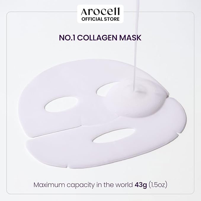 AROCELL Super Collagen Mask Facial Sheet Dual Matrix Hydrogel Masks with Low Molecular Weight Collagen for Elasticity Hydrating Anti-Aging Cooling Korean Skincare, 43g