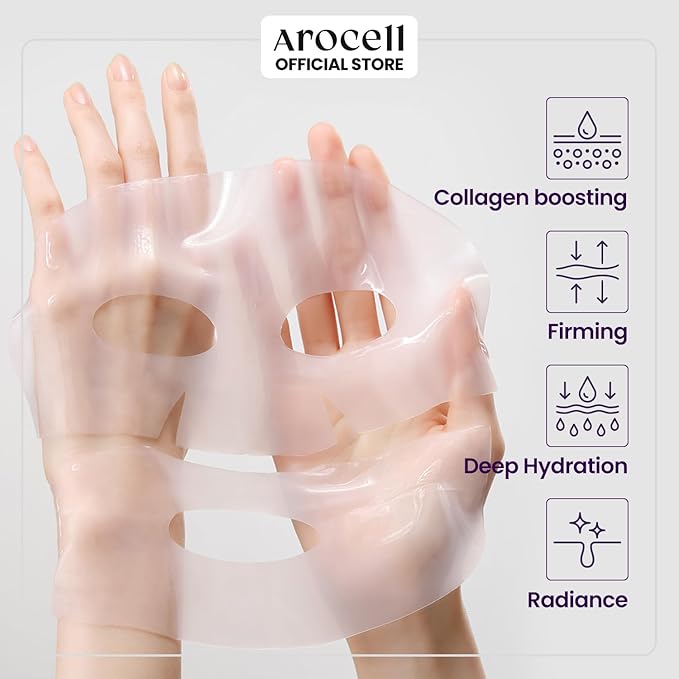 AROCELL Super Collagen Mask Facial Sheet Dual Matrix Hydrogel Masks with Low Molecular Weight Collagen for Elasticity Hydrating Anti-Aging Cooling Korean Skincare, 43g