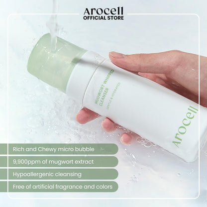 AROCELL Mugwort Whipped Micro Bubble Foaming Cleanser with Hyaluronic Acid Gentle Mild Cleansing Face Wash Makeup Remover Hydrating Fragrance Free Korean Skincare