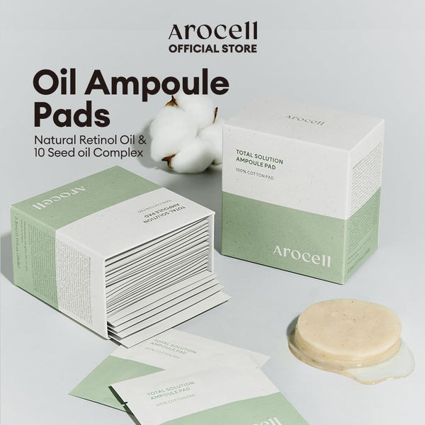 AROCELL Total Solution Ampoule Pad 100% Cotton 28 Sheets for Elasticity Moisturizing Exfoliation Skin Barrier Wrinkle Care Treatment with Hyaluronic Acid 10 Seed Oil Korean Skincare