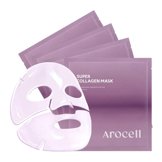 AROCELL Super Collagen Mask 4 Facial Sheet Dual Matrix Hydrogel Masks with Low Molecular Weight Collagen for Elasticity Hydrating Anti-Aging Cooling Korean Skincare, 43g x 4ea