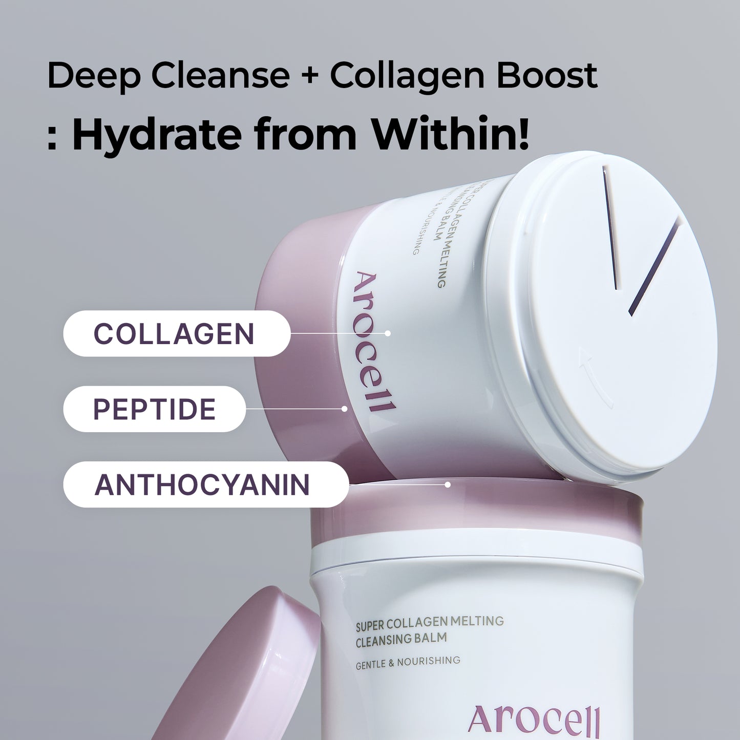 AROCELL Super Collagen Melting Cleansing Balm – Grinding Deep Pore Blackhead Cleanser with Peptide Face Wash Makeup Remover Hydrating Korean Skincare