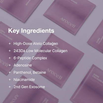 AROCELL Super Collagen Mask 8 Facial Sheet Dual Matrix Hydrogel Masks with Low Molecular Weight Collagen for Elasticity Hydrating Anti-Aging Cooling Korean Skincare, 43g x 8ea